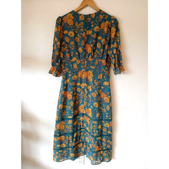 Forever 21 Prairie Floral Deep V sundress Blue and Yellow - Picture 2 of 6